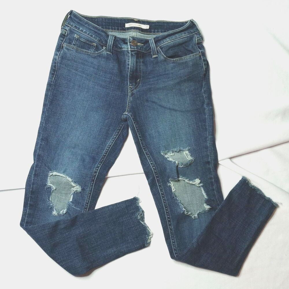 Levi's 535 Super Skinny Cropped Jeans Distressed Mid Rise Denim Pant Womens 29/8